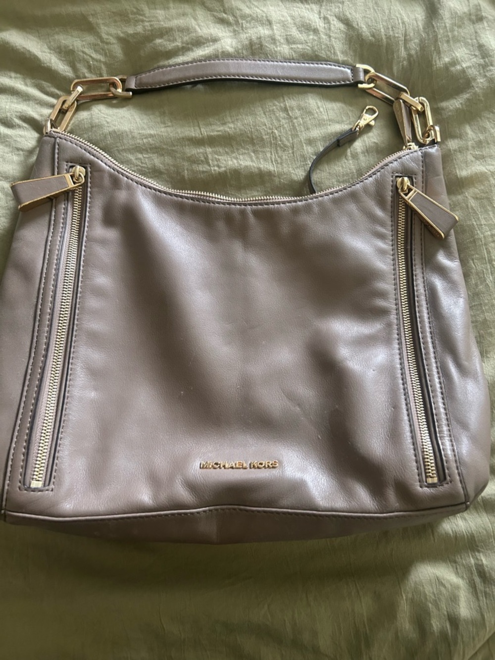 Michael Kors Taupe Gray Leather Hobo with Gold Hardware